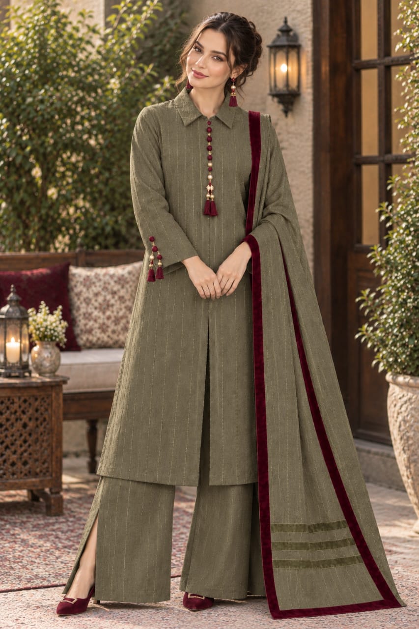 Teal 3-Piece Kurta with Sharara and Dupatta