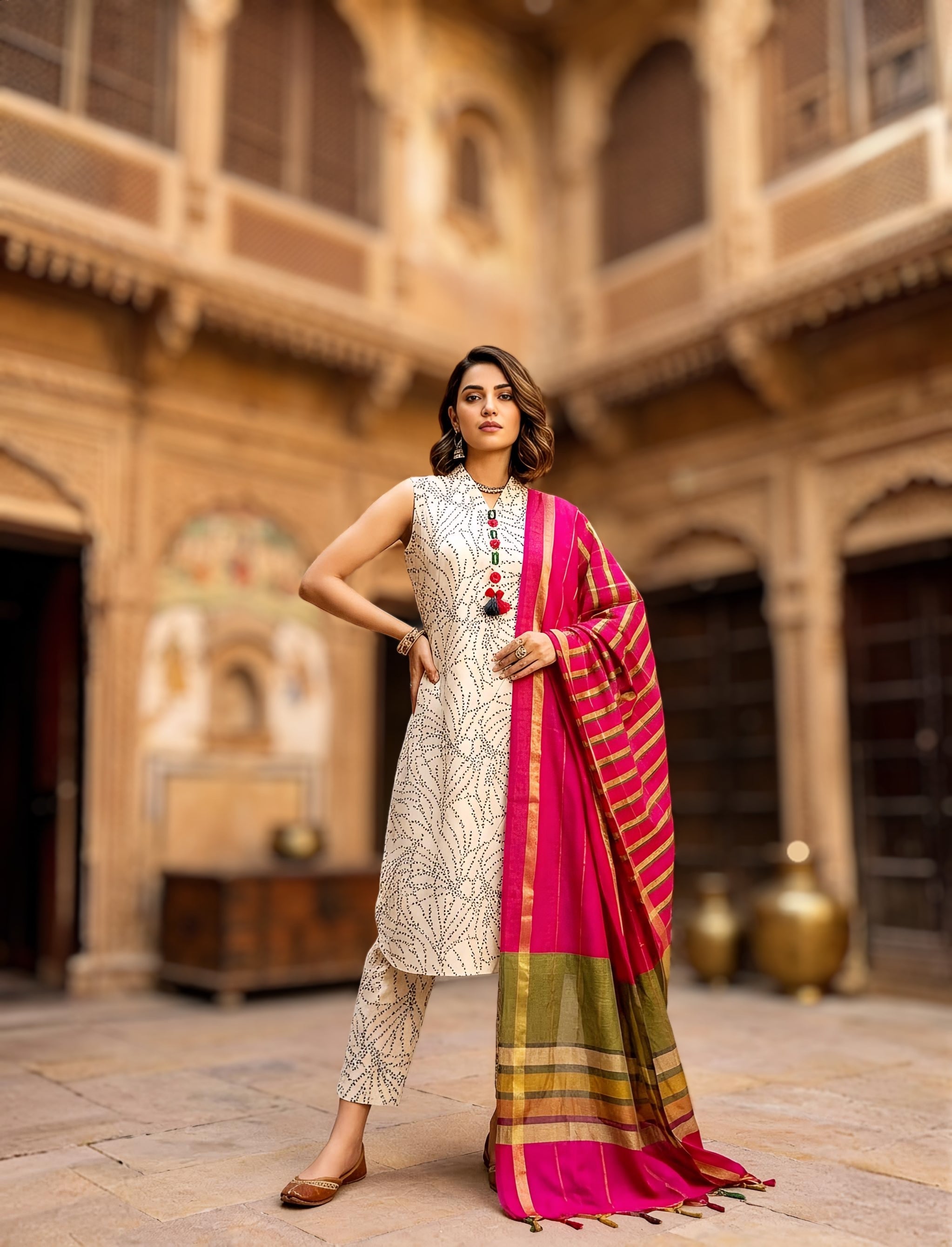Desert Rose Monochrome Print 3-Piece Lawn Suit