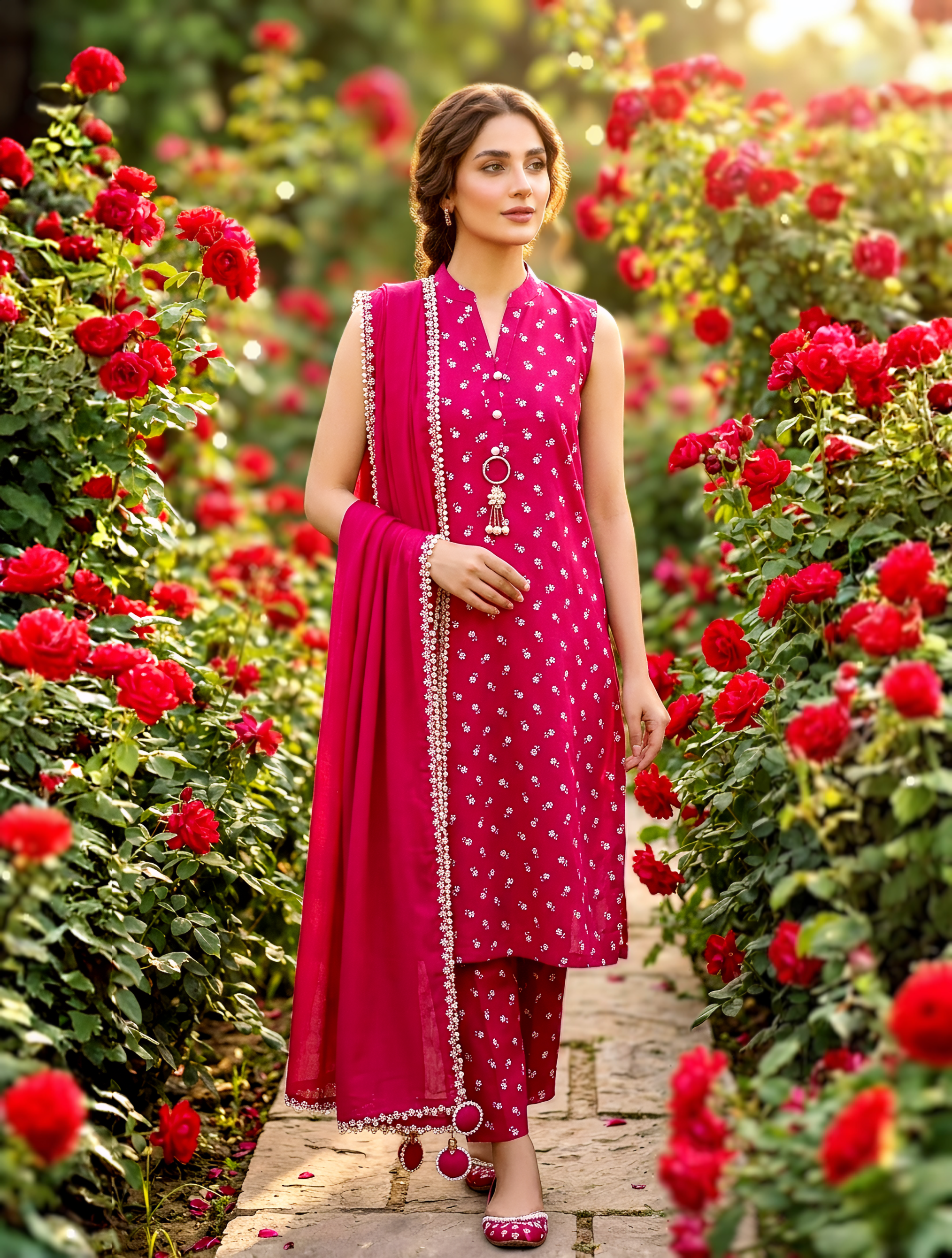 Crimson Rose Ditsy Floral 3-Piece Co-Ord Set