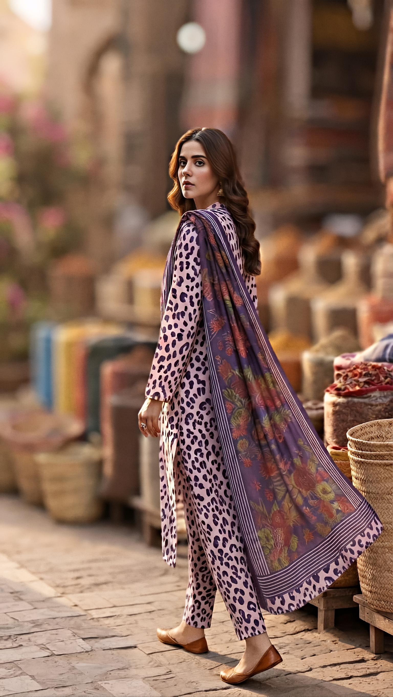 Violet Panther – 3-Piece Leopard & Floral Printed Suit