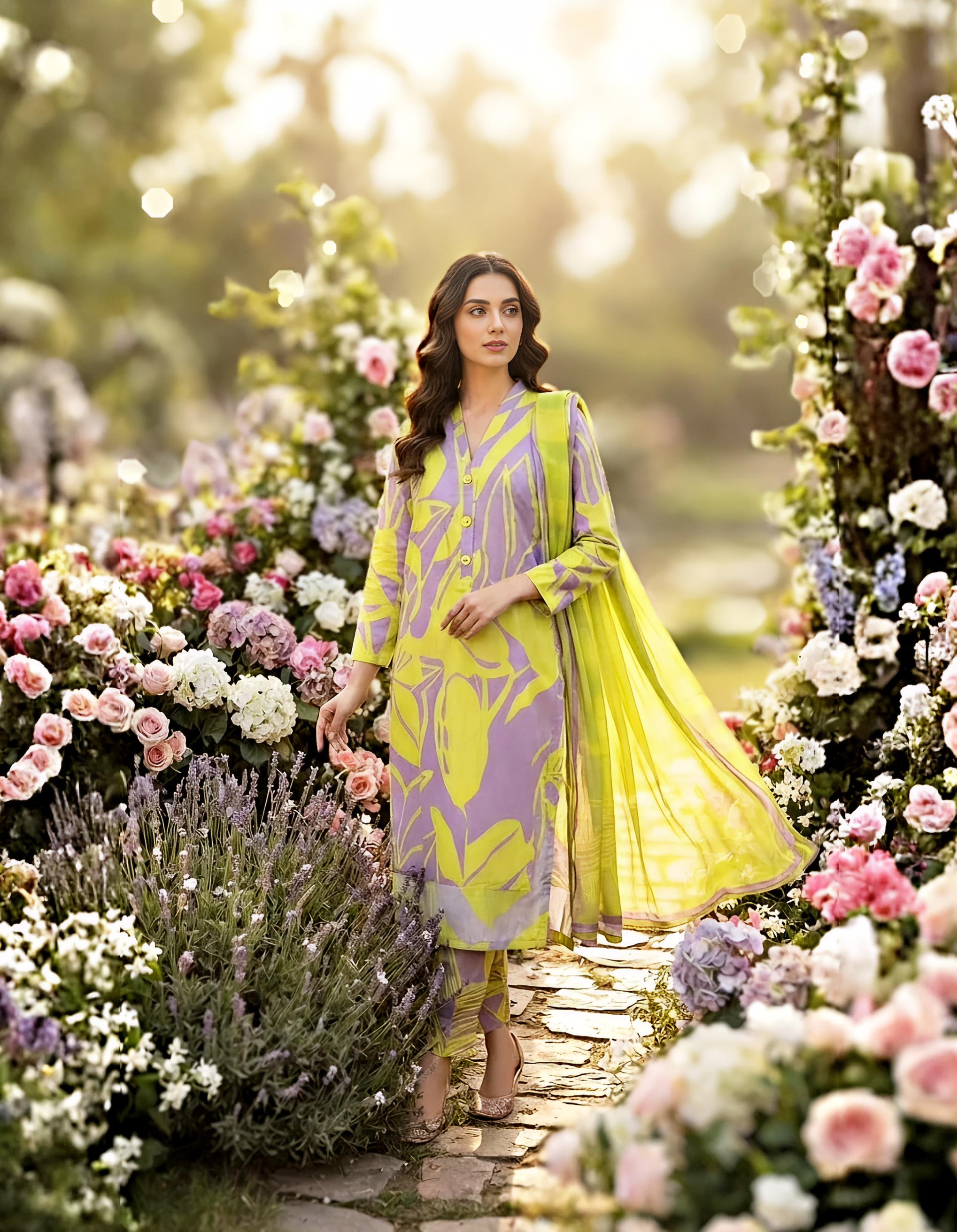 Lilac Lime Fusion – 3-Piece Abstract Printed Suit