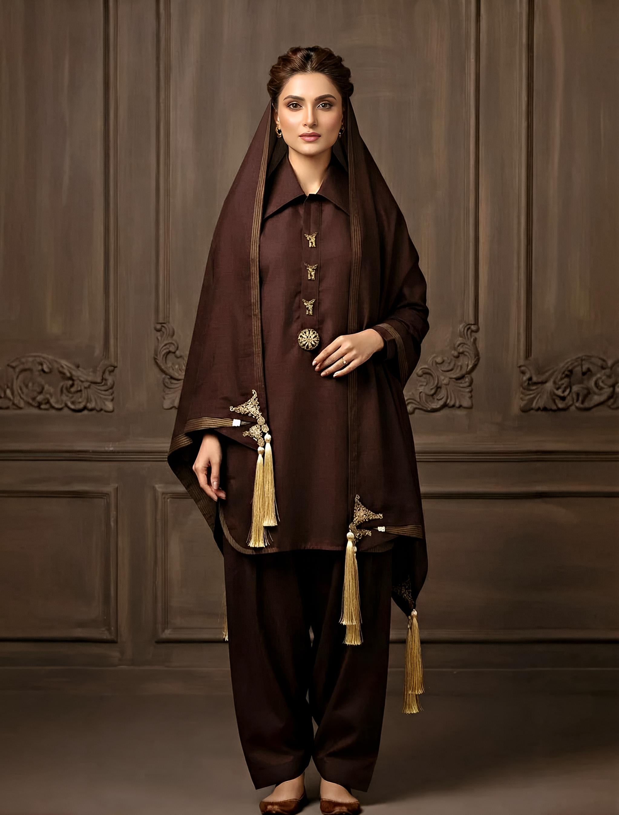 Coffee Luxe-Premium Cotton Suit with Chiffon Dupatta