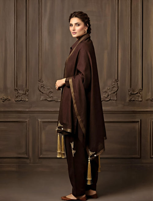 Coffee Luxe-Premium Cotton Suit with Chiffon Dupatta