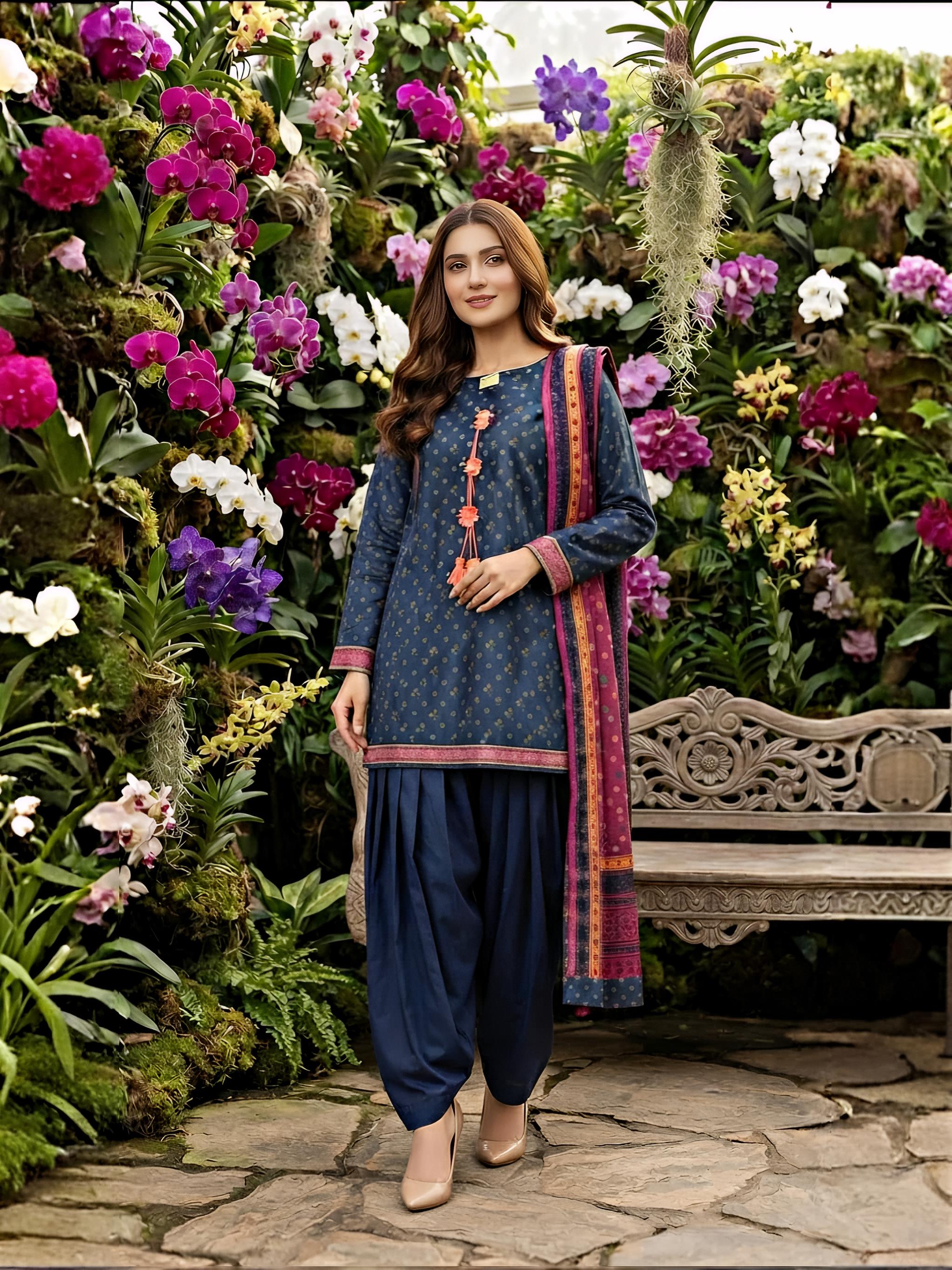 Indigo Bloom – 3-Piece Printed Patiala Suit