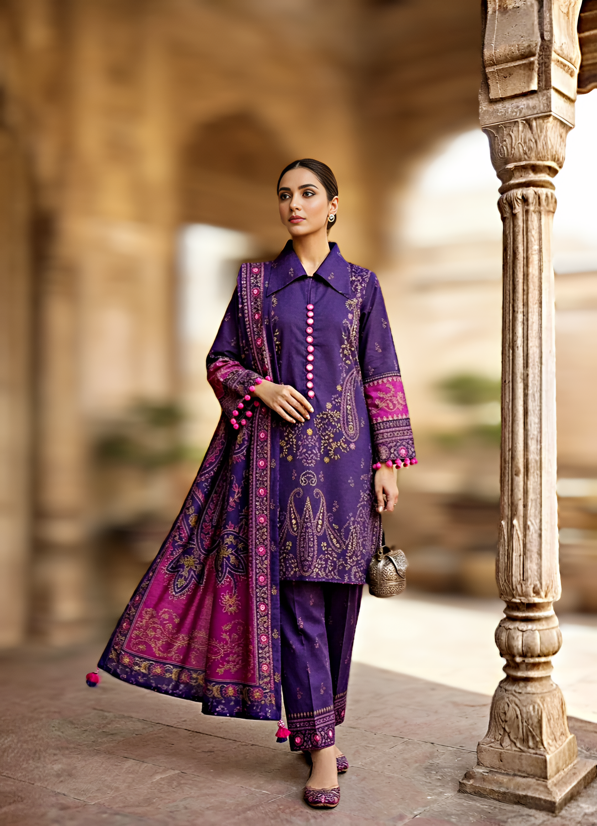 Imperial Blossom - Traditional 3-Piece Suit with Statement Collar
