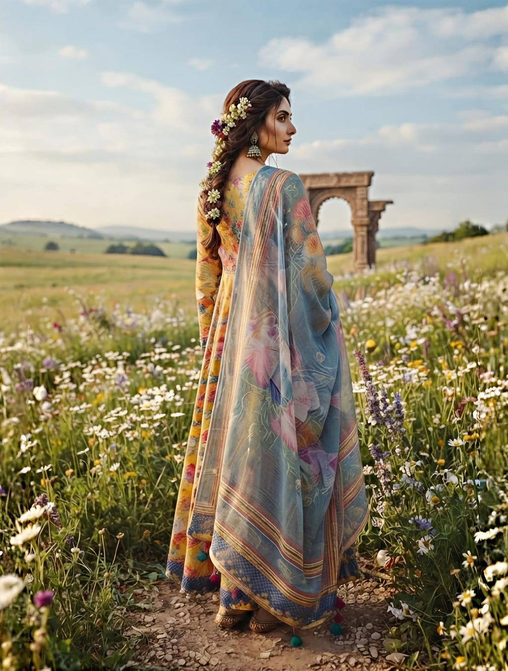 Saffron Sun Floral Lawn Dress
