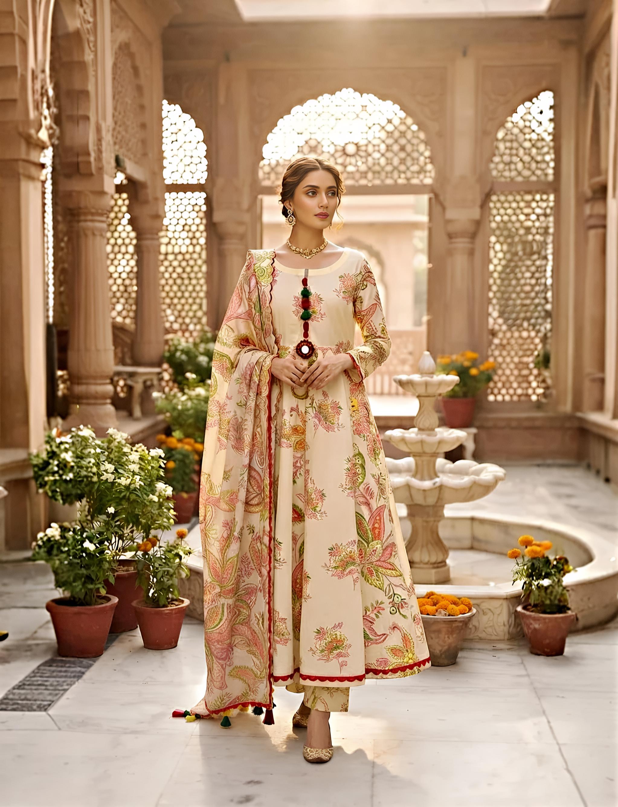 Amber Bloom Flared 3-Piece Anarkali Suit