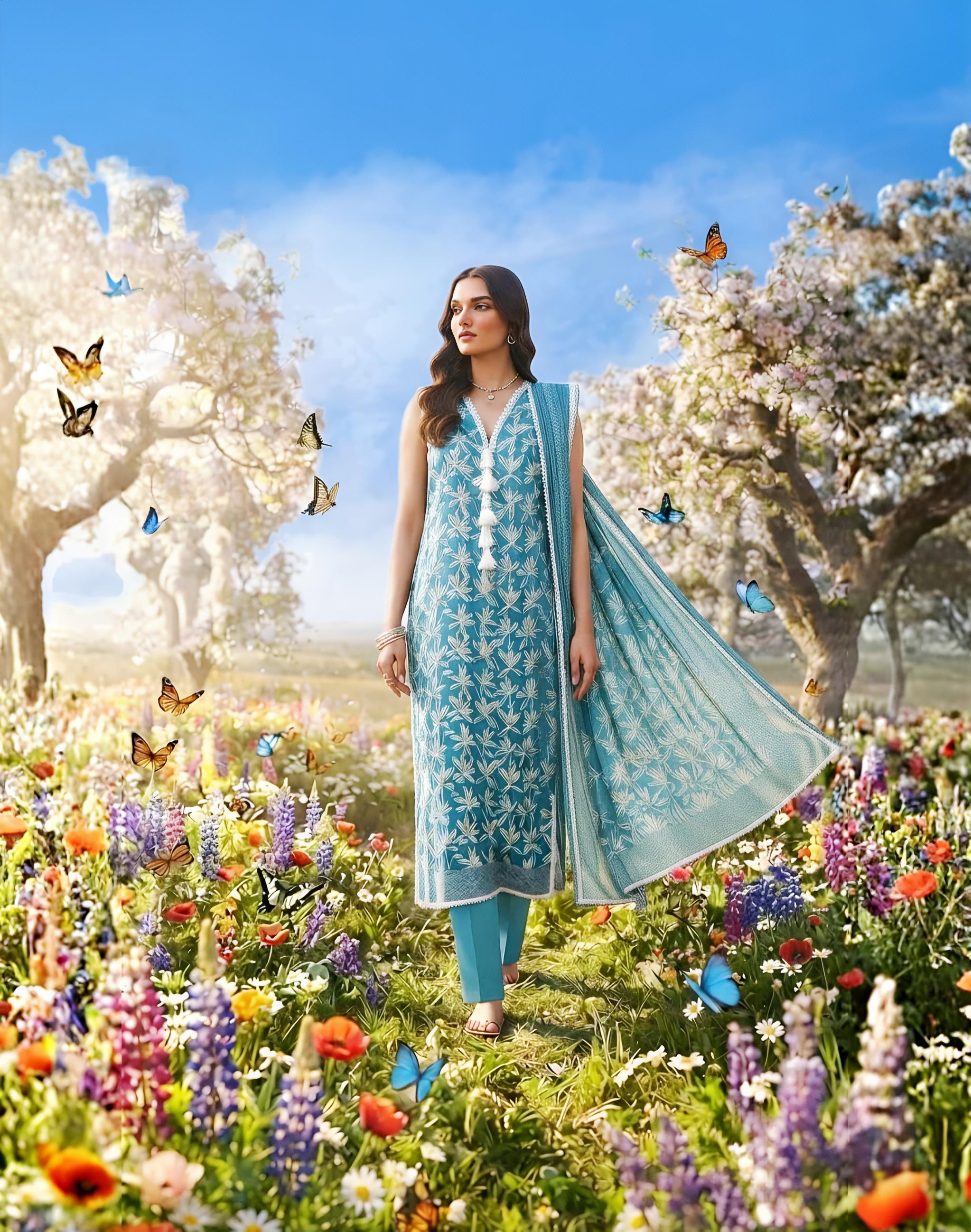 Meadow Breeze Floral Print Lawn Ensemble
