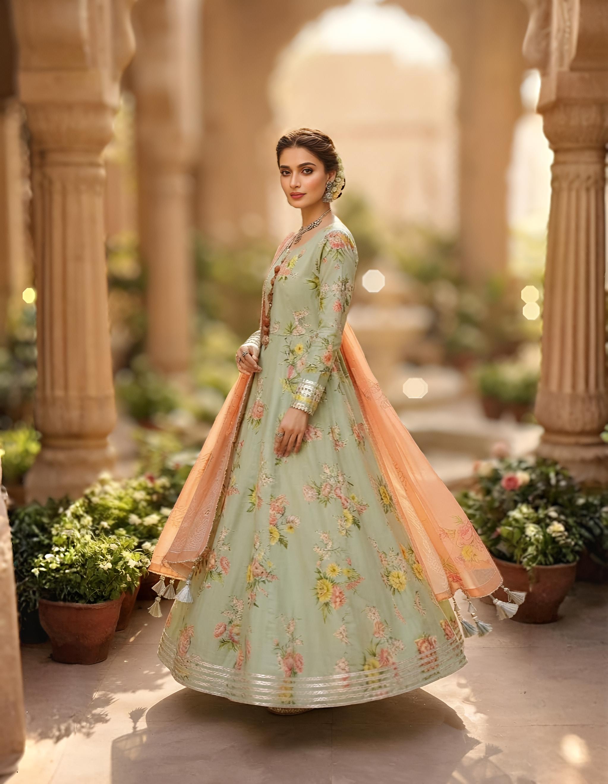 Serena Mint Printed Anarkali Set