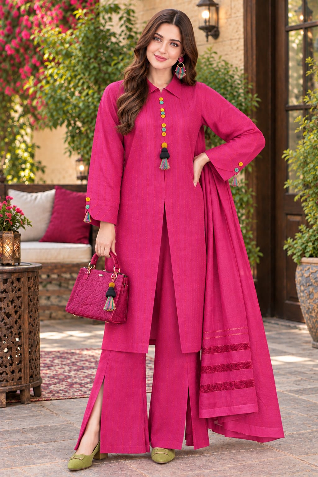 Teal 3-Piece Kurta with Sharara and Dupatta