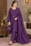 Deep Purple Embroidered Kurta Set with Dupatta