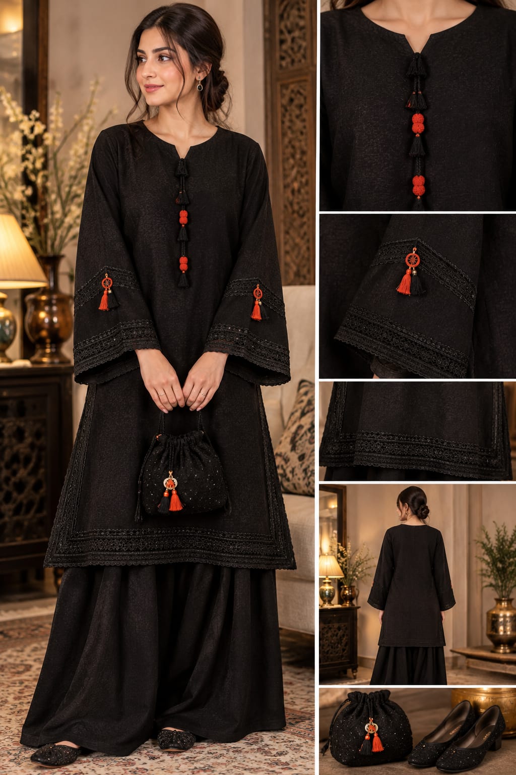 Plum Embellished Kurta with Sharara